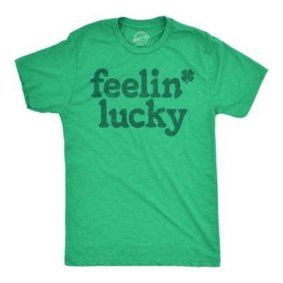 Mens Feelin Lucky T shirt Funny St. Paddys Days Parade Four Leaf Clover Tee for Guys - Crazy Dog Men's T Shirt with Fun Design
