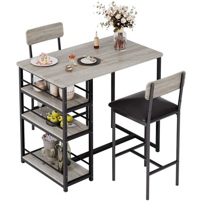 GustoWave Dining Table and Chairs, 2 Upholstered Chairs, with 3 Storage Shelves