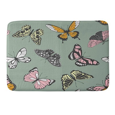 Deny Designs Emanuela Carratoni Wild Butterflies Memory Foam Bath Rug : Microfiber, Machine Washable, Non-Slip Backing