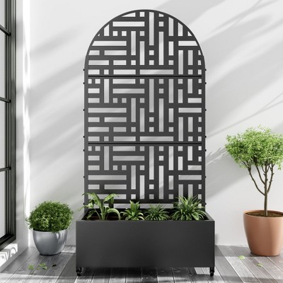Dovelina Iron Black Arch Mobile Planters Planting Box Trellis for Climbing Plants