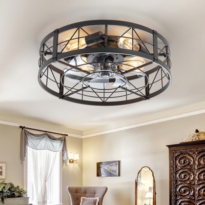 Airsurfer Vintage Flush Mount Ceiling Fan with Lights and Remote, 6-Speed Farmhouse Caged Fan Light for Bedroom, Living Room, or Low Ceilings