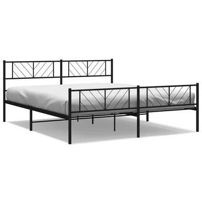 vidaXL King Metal Bed Frame with Headboard & Footboard, Sturdy Steel, Black, No Mattress