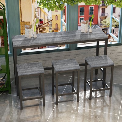 CAVINAS Modern Design Kitchen Dining Tables, Pub Table, Long Dining Table Set with 3 Stools, Easy Assembly, Gray