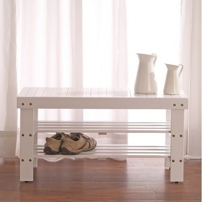 Kumasinova 35.5" Solid Wood Entryway Bench, Shoe Bench with Shelf, Storage Bench for Entryway, Versatile Foot Stool, Easy Assembly