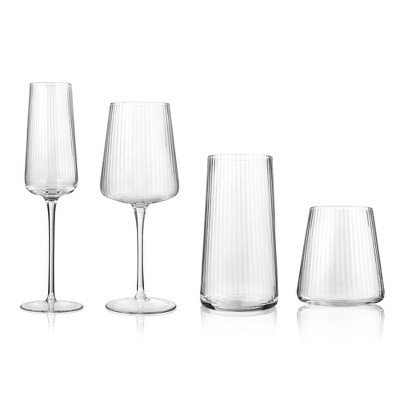 Artland Soho Optic 16 Piece Glassware Set, Elegant Durable Glasses for Every Occasion, Champagne, Double Old Fashion, Goblet, Highball Glasses