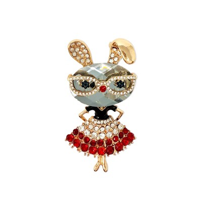 Wrapables Vintage Crystal Rhinestone Rabbit with Glasses and Skirt Brooch Pin