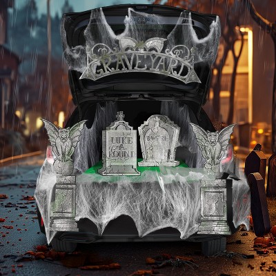 Joyfy Halloween Trunk or Treat Car Decoration with Tombstone Gargoyles Arch Monument Spider Web for Car Garage Door, Halloween Car Decorations