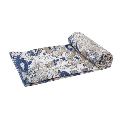 C&F Home 50" x 60" Saanvi Cream & Blue Cotton Super Soft Cozy Accent Throw Blanket