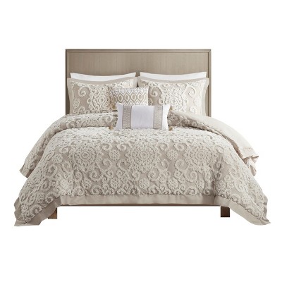 Gulches Series Taupe Beige Classic Comfort Tufted Medallion 100% Cotton with Polyester Fill King 3 Piece Comforter Mini Set Blanket