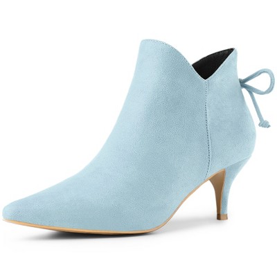 Allegra K Women's Pointed Toe Back Bow Side Zipper Kitten Heel Ankle Booties