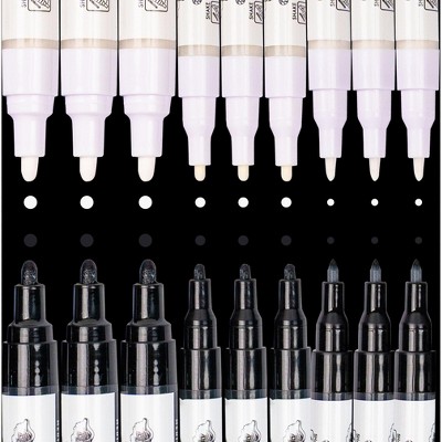 PINTAR Art Supply Professional Outline & Fill Pack - Set of 18 Black/White Paint Markers, (6) 0.7mm, (6) 1mm, (6) 5mm Tips - Smooth Japanese Ink
