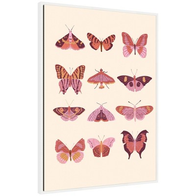 Kate & Laurel All Things Decor 28"x38" Sylvie Vintage Retro Boho Butterflies Framed Canvas by Honey Island Studio White