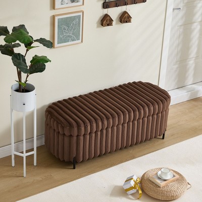 Kumasinova 49.2"W Round Fluffy Faux Fur Storage Ottoman Bench for Living Room,Hallway&Bedroom,Versatile End of Bed Bench Stool,275lbs Max