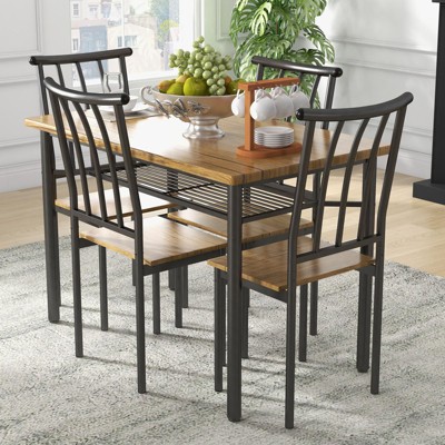 Rectangular Kitchen Table Set , 4 Chairs with Wine Rack