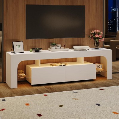 63 Inch TV Stand, Modern Lighting TV Cabinet Entertainment Center Media with 2 Drawer, Open Shelf, Remote Control 16 Color LED Lights