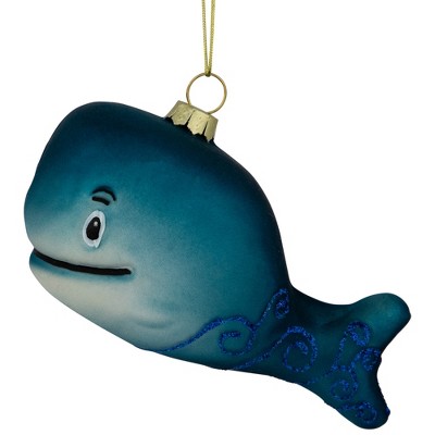 Northlight Glittered Whale Glass Christmas Ornament - 4" - Teal Blue