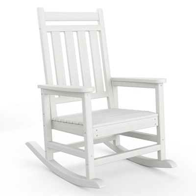Adirondack Outdoor Rocking Chair - All Weather HDPE Plastic, Wide Armrests, Classic Fire Pit Chair, Easy to Install, Supports 380LBs