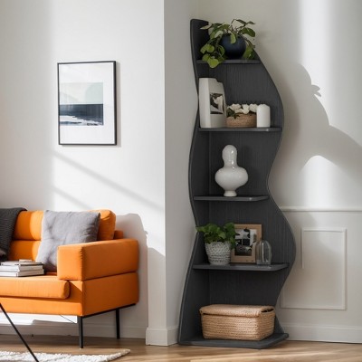 Hommoo 5-Tier Corner Shelf, Modern Wall Corner Bookshelf Bookcase