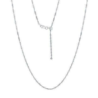 Links of Italy Sterling Silver 2mm Singapore Adjustable Chain - Rhodium Plated - Silver - 14 - 22 inch