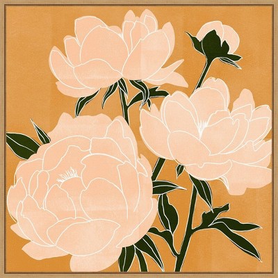 22" x 22" Modern Peonies II by Emma Scarvey Framed Canvas Wall Art Print - Amanti Art: Hand-Stretched, Botanical Lithograph