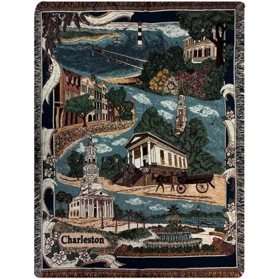 Manual Woodworks and Weavers Charleston Cityscape Throw Blanket – 68-Inch Woven Tapestry
