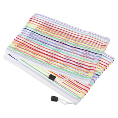 Unique Bargains Mesh Document Pencil Home Office Storage Zipper Pouches 6 Pcs
