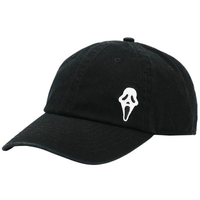 Ghost Face Embroidered Baseball Cap – Black Cotton Horror Dad Hat, Curved Bill, Adjustable Buckle Closure, Unisex