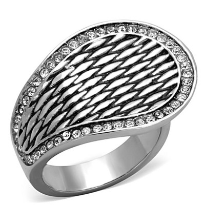 Slickblue Women's Polished Stainless Steel Ring with Clear Synthetic Crystal, Boho Style, No Plating, Size 5-10