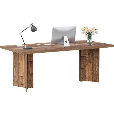 Tribesigns 63" Conference Table, Rectangle Meeting Seminar Table, Distressed Brown