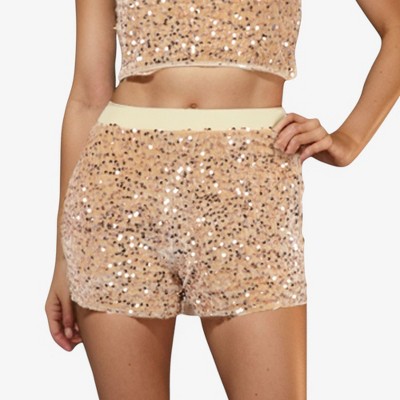 Anna-Kaci Women's High-Waisted Sequin Shorts with Elastic Waistband