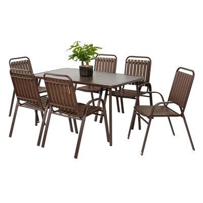 Maliang 7 Pieces Patio Dining Set, Plastic Chair And Steel Table Outdoor Set, For Garden Patio