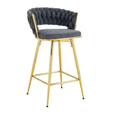 Lirago Black Two Swivel Bar Stools 34.6"H with Cotton-Linen Cushions and Electroplated Metal Frames