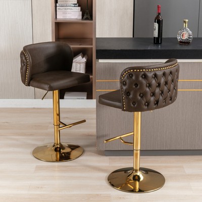A&A Furniture,Swivel Barstools Adjusatble Seat Height, Modern PU Upholstered Bar Stools with the whole Back Tufted, for  Kitchen ,  Set of 2