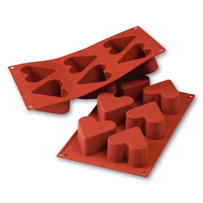Silikomart Silicone Bakeware Heart 4.4 Oz, 2.56" Dia x 1.57" High, 6 Cavities