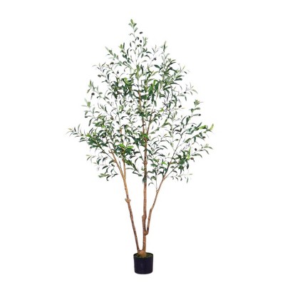 Artificial Olive Tree with Real Wood Trunk, Adjustable Faux Plant with Planter for Home Office Decor, Green