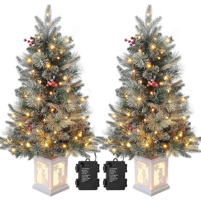 TackView Artificial Christmas Tree with 78 Warm White LED Lights, Pre-Lit Fiber Optic with Snowflakes and Red Berries