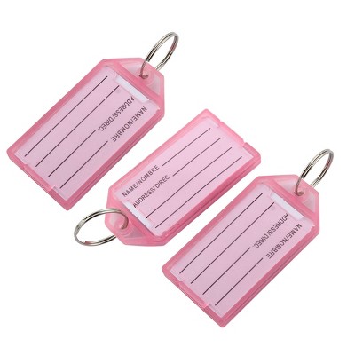Unique Bargains Travel Outdoor Plastic Rectangle Shaped Suitcase Luggage Tag Baggage Label Keyring Pink 3pcs
