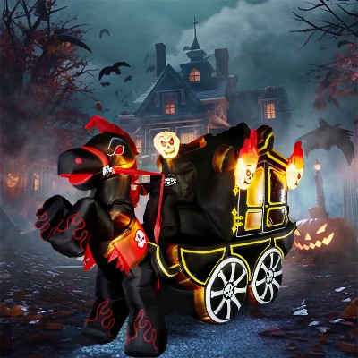 Joyfy 8/10 FT Halloween Inflatable Outdoor Decorations, Carriage/Grim Reaper Driving Car Inflatable with Built-in LEDs for Halloween Party Yard Decor