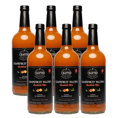 Crafted Cocktails Grapefruit Paloma Mix: 6 Pack  Pink Grapefruit and Lime Juice with Organic Agave  35 Calories Per Serving, 8 Cocktails Per Bottle