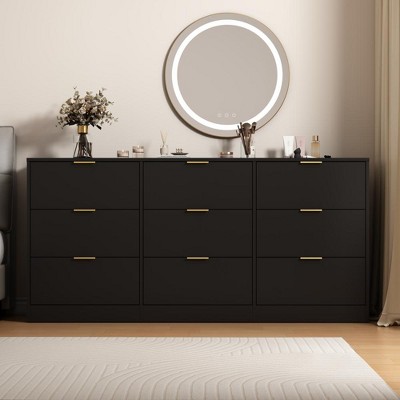 SKRAN Modern Large 6 Drawer Dresser, Chest of Drawer With Gold Handle, Bedroom Storage Drawer Organizer For Living Room, Entryway And TV Stand, Black