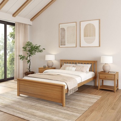 Plank+Beam Queen Bed Frame with Slatted Headboard Solid Wood Platform Bed, No box Spring Needed