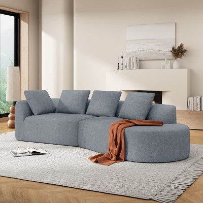 VAISP-Modern 2-Piece Curved Green Sectional Sofa with Chaise Lounge, High-Density Sponge, Pearl Upholstery, Right-Facing for Living Room