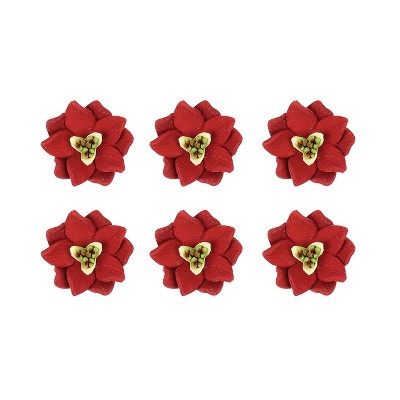 O'Creme Mini Red Poinsettia Gumpaste Flowers - Set of 6