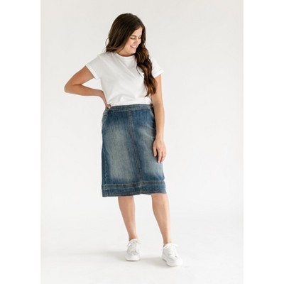 Inherit Sutton Side Zip A-line Denim Midi Skirt