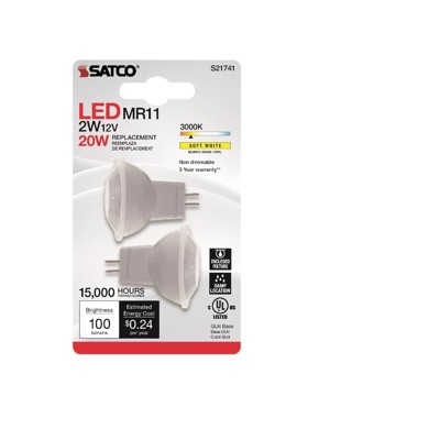 Satco - LED Bulb - MR11 - GU4 - 20 Watt Equivalence - Soft White - 2 Pack