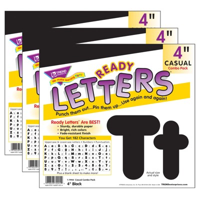 TREND Black 4-Inch Casual Uppercase/Lowercase Combo Pack Ready Letters®, 182 Per Pack, 3 Packs