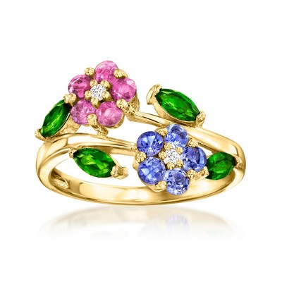 Ross-Simons 0.93 ct. t.w. Multi-Gem Flower Ring in 18kt Gold Over Sterling
