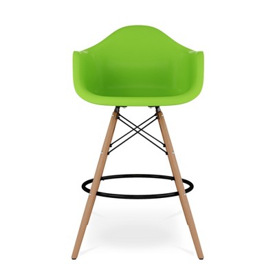 HomeRoots 28" Green And Brown Heavy Duty Plastic And Solid Wood Low Back Counter Height Bar Chair