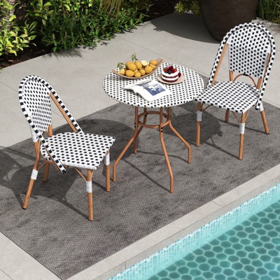 Tangkula 3 Piece French Bistro Table Chair Set Outdoor Wicker Round Table & 2 Dining Chairs