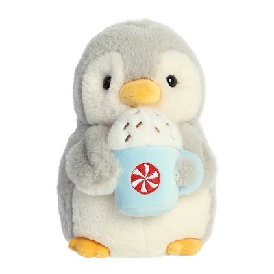 Aurora Small Pompom With Latte PomPom Penguin Festive Stuffed Animal Gray 7.5"